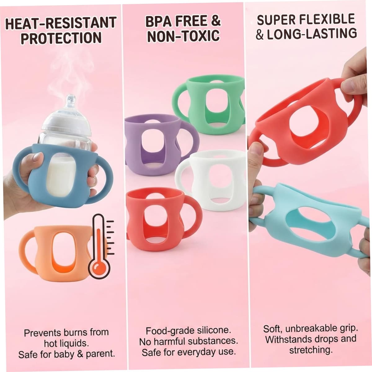 Silicone Baby Bottle Handles 6PCS with Non-Slip Grip – Shock-Absorbing Protector Sleeves for 120ml Baby Bottles (6 Colors) — view 4
