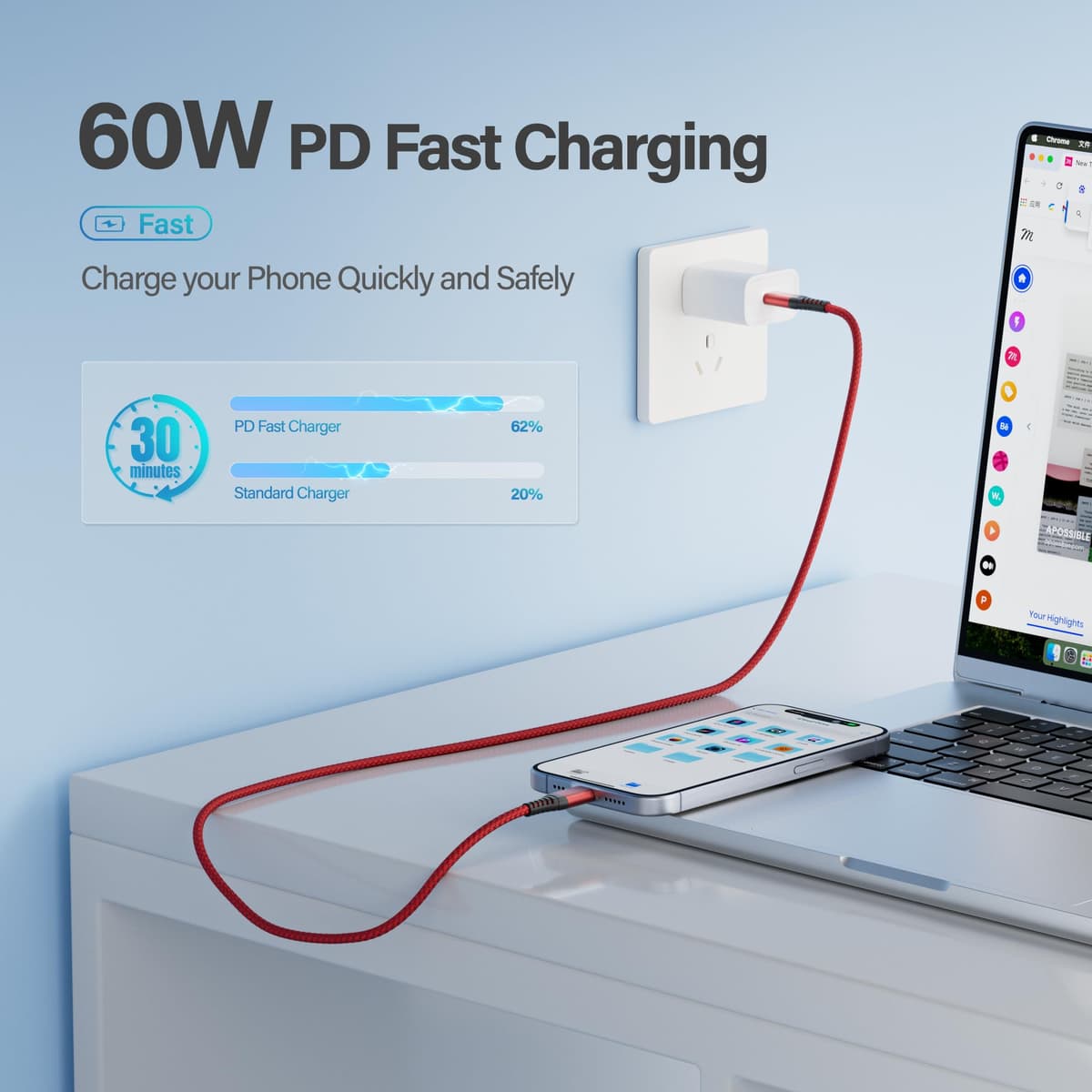 USB C to USB C Cable 3Pack 1M,USB C Charger Cable 60W PD Type C Charger Fast Charging Compatible with iPhone 17/16/15 Pro Max Plus,iPad Pro/Air/Mini Samsung Galaxy and More — view 3