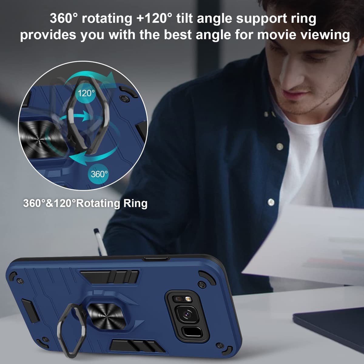 Funda para CMF Phone 2 Pro, Carcasa Antigolpes con Soporte anular metálico, Case Protectora de Grado Militar, Negro — view 1025