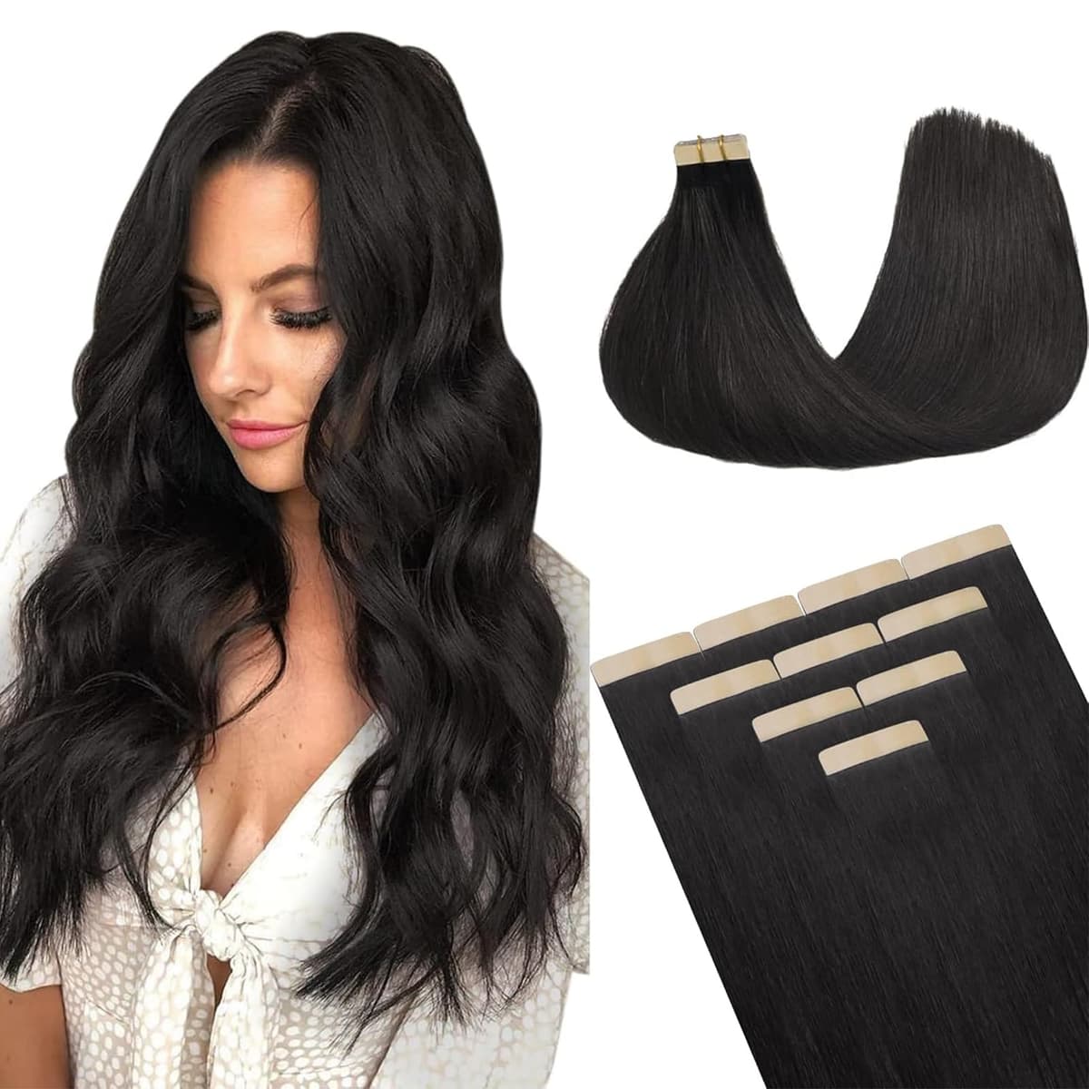 DOORES Tape in Hair Extensions Human Hair, Balayage Dark Brown to Chestnut Brown 50g 20pcs 18 Inch, Human Hair Extensions Natural Remy Straight Skin Weft — view 50