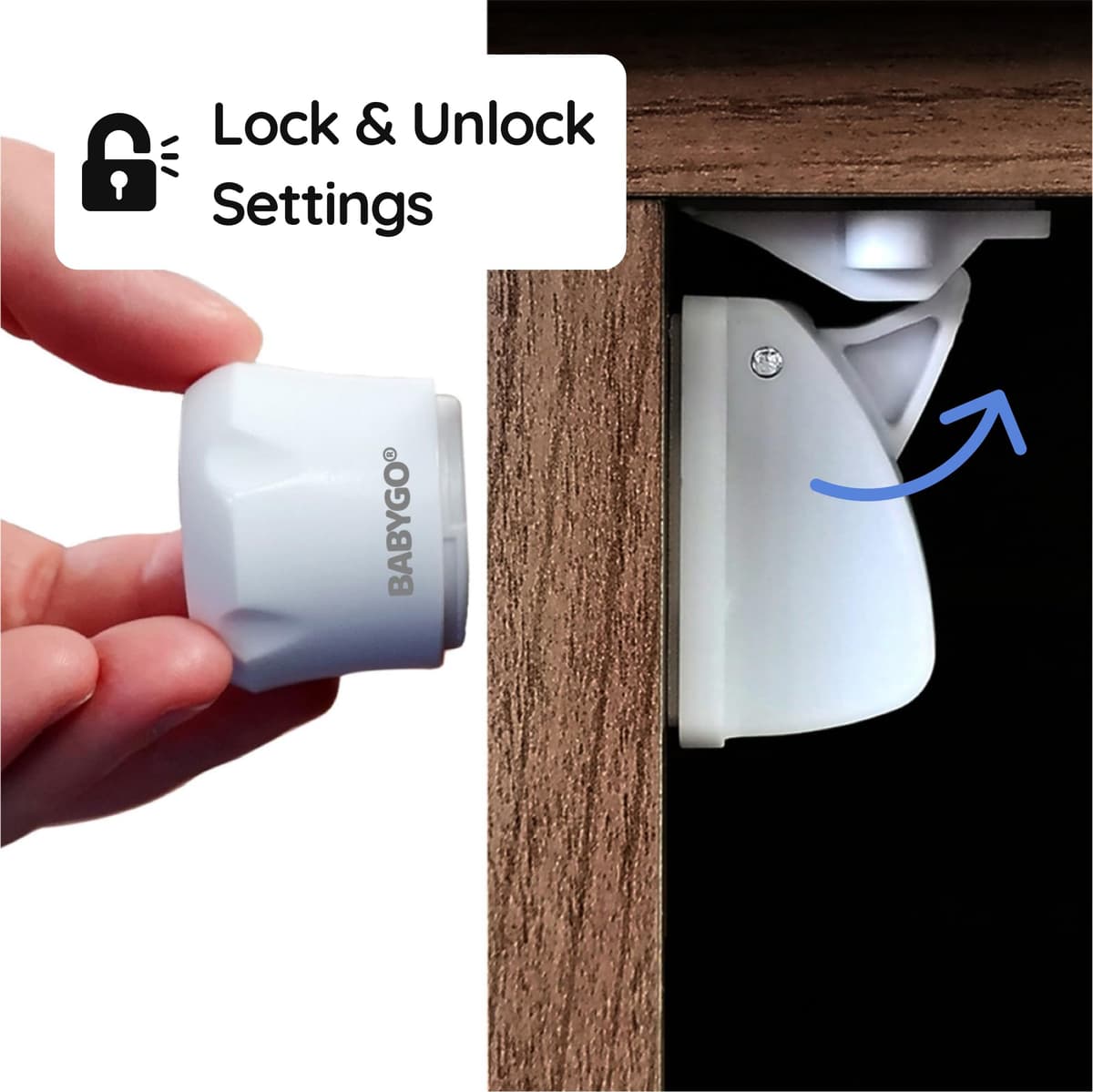 BABYGO® Magnetic Child Safety Cupboard Locks for Children 10 Locks, 2 Keys & 8 Free Corner Protectors Baby Proofing Kitchen Cabinets & Drawers Easy 30 Second (White, Child Safety Locks) — view 2
