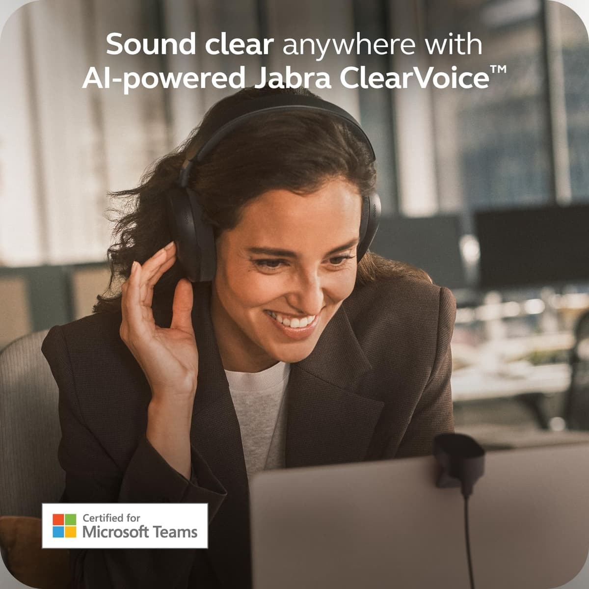 Jabra Evolve3 85 Over-Ear Wireless Bluetooth Headset with Mic and Wireless Charging Stand for Work, USB-C, AI Voice Call Technology, Adaptive ANC, 25-Hour Battery, Microsoft Teams Certified, Black — view 5