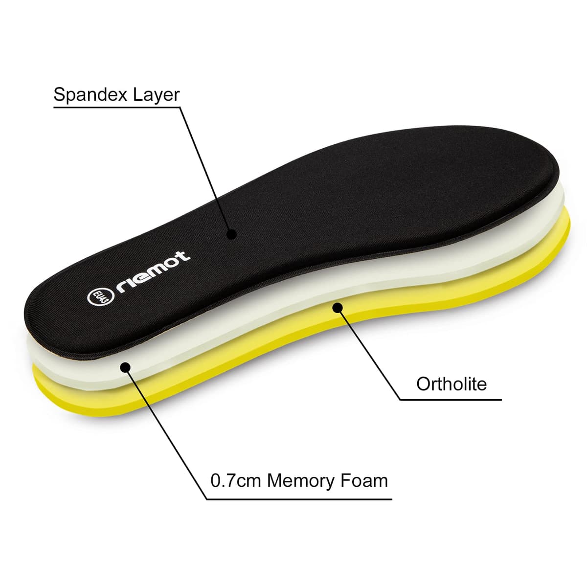 riemot Plantillas Memory Foam para Zapatos de Hombre y Mujer, Plantillas para Zapatillas Botas, Cómodas y Amortiguación para Trabajo, Deportes, Caminar, Senderismo, M-Negro EU 43 — view 4