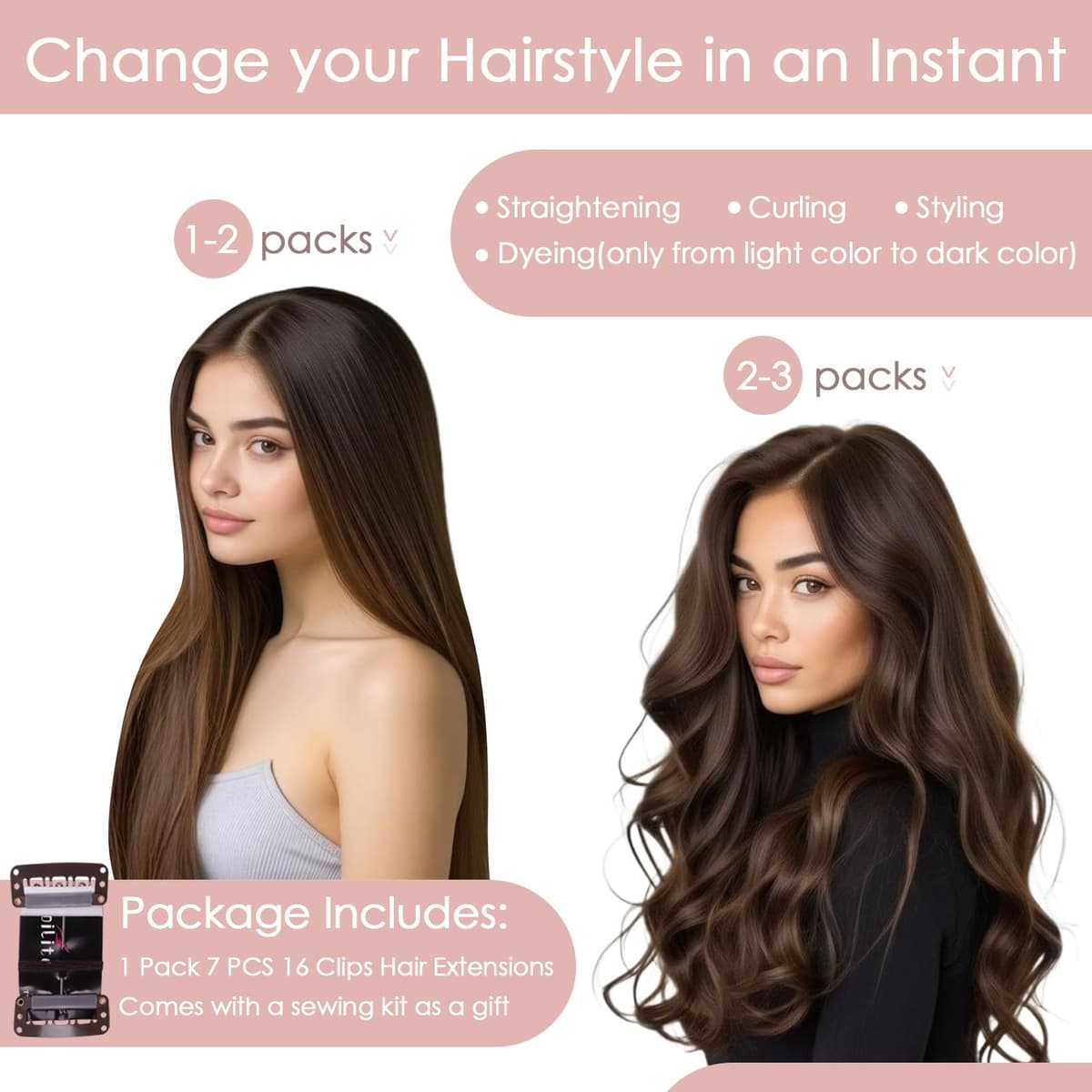 Silk-co 10inch Hair Extensions Clip in Hair Extension Human Hair #04 Medium Brown -Basic Thickness-Thin Weft- 8 Pieces Real Remy Straight Hair Extensions[50g] — view 180