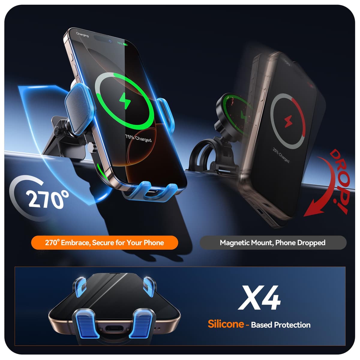 Auckly Wireless Car Charger, [Electromagnetic Sense] Qi 15W Fast in Car Wireless Charger Automatic Sensor Phone Holder Vent Mount Compatible for iPhone 12 13 14 Pro Max Plus Mini 11 Pro XS/XR etc — view 2