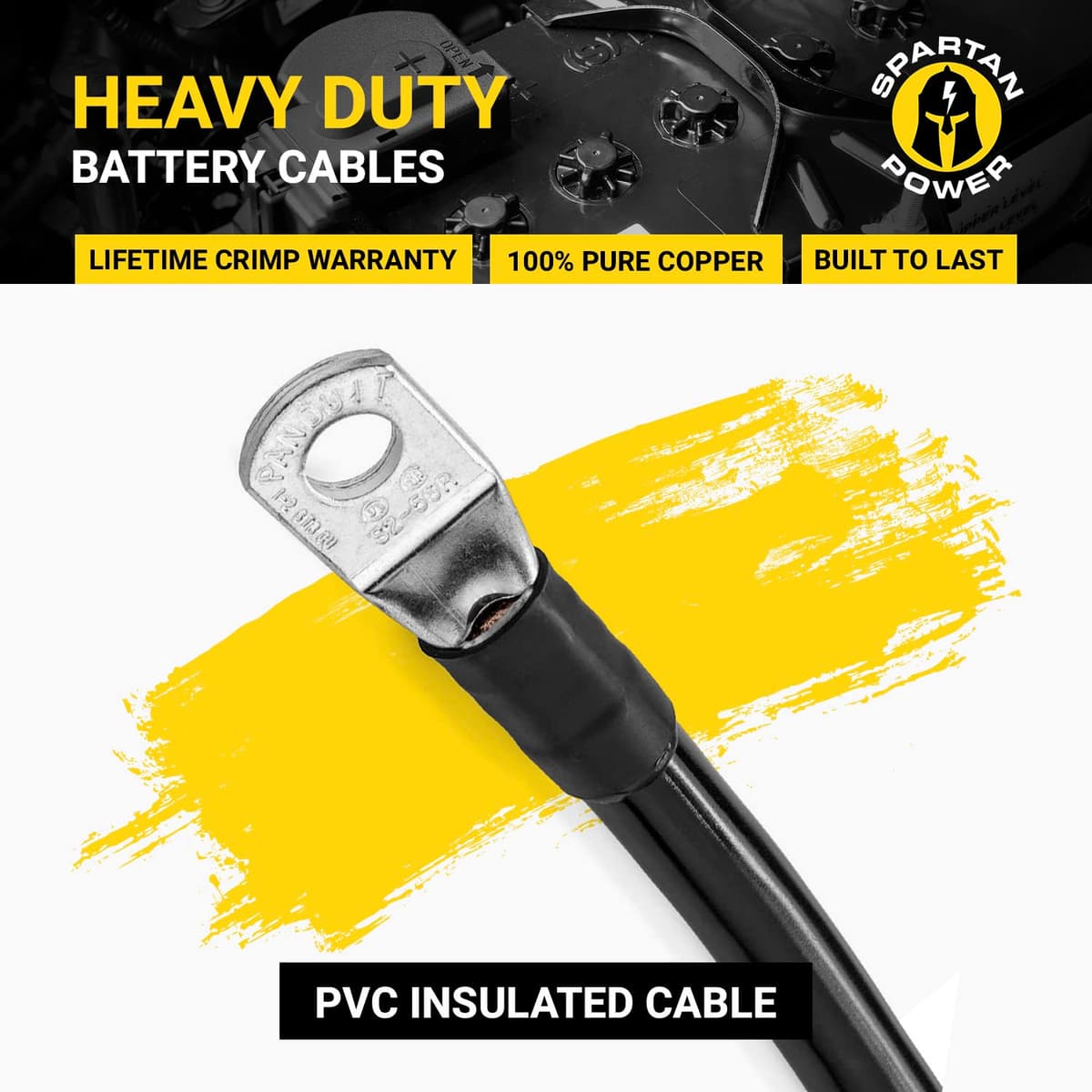 Spartan Power 4 AWG Cable de la batería - único Negativo (Única Negro 8 pies - 5/16 ", 5/16 "terminales de Anillo) — view 3
