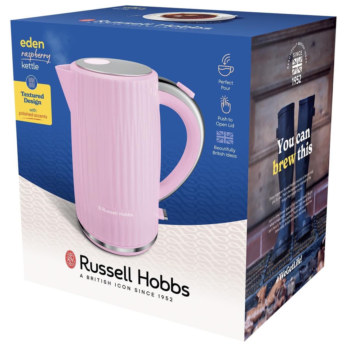 Russell Hobbs Electric Kettle (Hot Water, Tea or Coffee, 1.7L, Push to open lid, Perfect pour spout, Removable washable filter, Illuminated switch, Chrome accents, Raspberry, 3000W) Eden 27362 — view 9