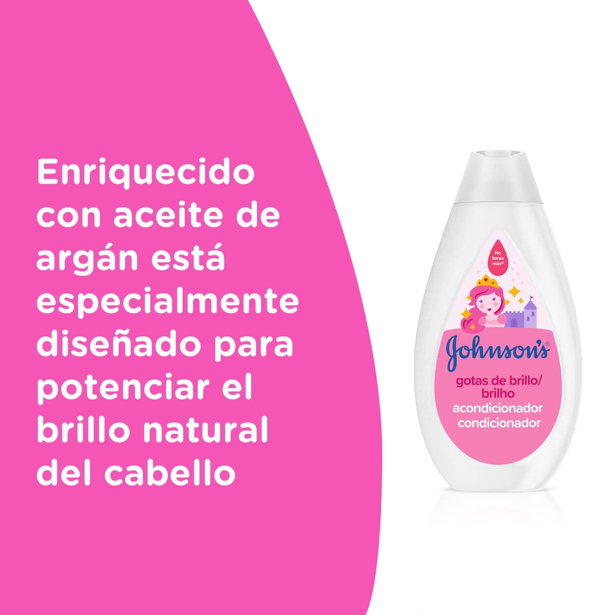 JOHNSON’S Kids Acondicionador Brillo y Fuerza (500 ml), acondicionador pelo para niños con aceite de argán y proteínas de seda, hidrata y potencia el brillo, con fórmula No Llores Más — view 2
