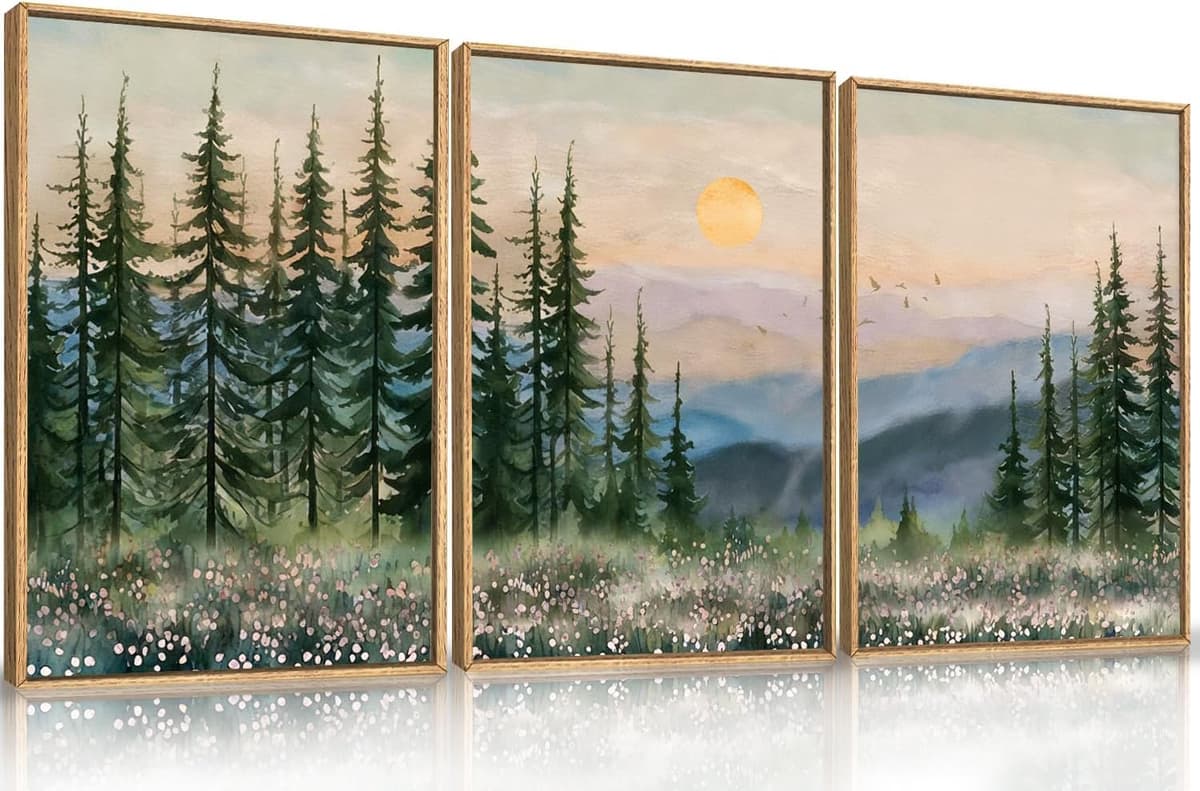 TOARTi Boho Framed Canvas Wall Art Prints, Set of 3 Mid Century Modern Wall Decor, Nature Plants Desert Sun Art Paintings, Bohemian Artwork for Living Room, Bedroom, Dining Room, Office - 12x16 x3 — view 29