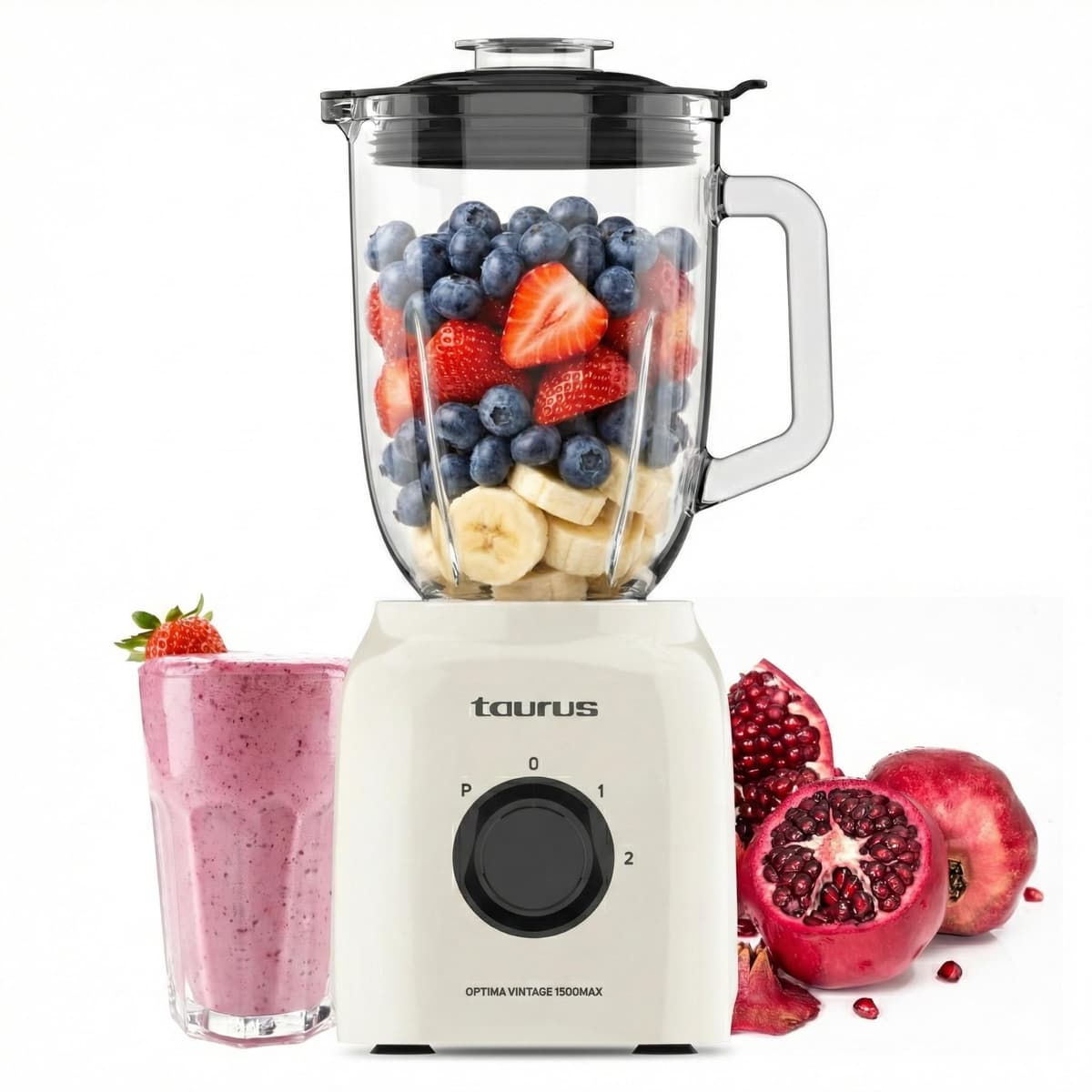 Taurus - Optima Vintage MAX Glass Blender, 1500 W, 21,500 rpm, 1.8 L Glass Jug, Stainless Steel Blades, Ice Pick, 2 Speeds and Turbo, Safety System, Vintage Design, Cream