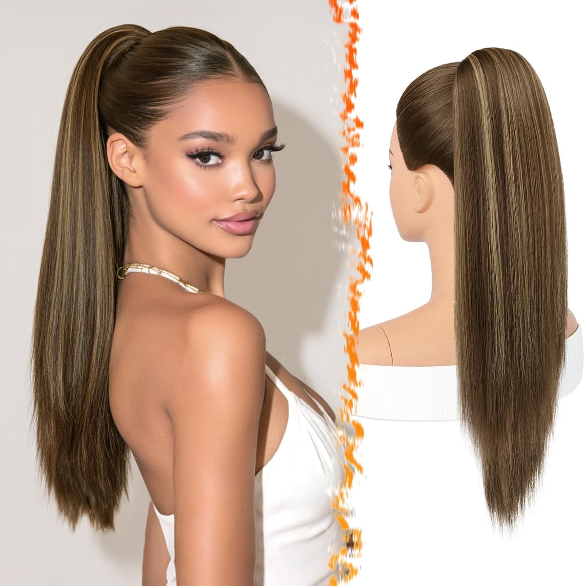 BARSDAR Liso Coleta Postiza Extensiones Pelo, 40cm Corta Liso Marrón Oscuro Cola de Caballo Extension con Cordón Natural Sintética Cheer Posh Ponytail Extensiones Postizos Fiestas Cheer Competition — view 30