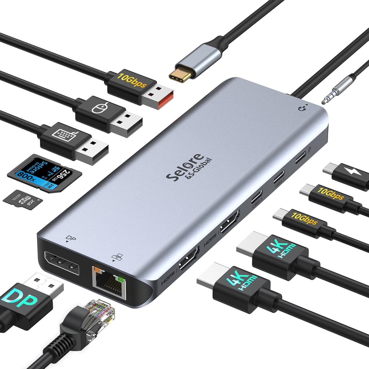 USB C Docking Station Dual Monitor 2 HDMI Multi monitor Laptop Dock USB C to Quad Monitor USBC Hub Multiport Adapter with 2 HDMI DP VGA PD 100W USB 2.0 for Dell HP Asus Microsoft — view 9