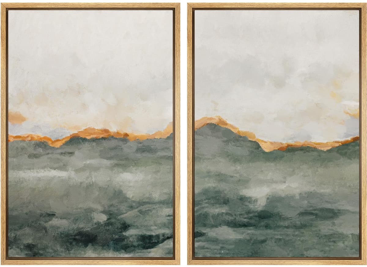 MUDECOR Framed Canvas Print Wall Art Set Watercolor Pastel Duotone Tan Landscape Abstract Shapes Illustrations Modern Art Decorative Contemporary for Living Room, Bedroom, Office - 24"x36"x2 Natural — view 64