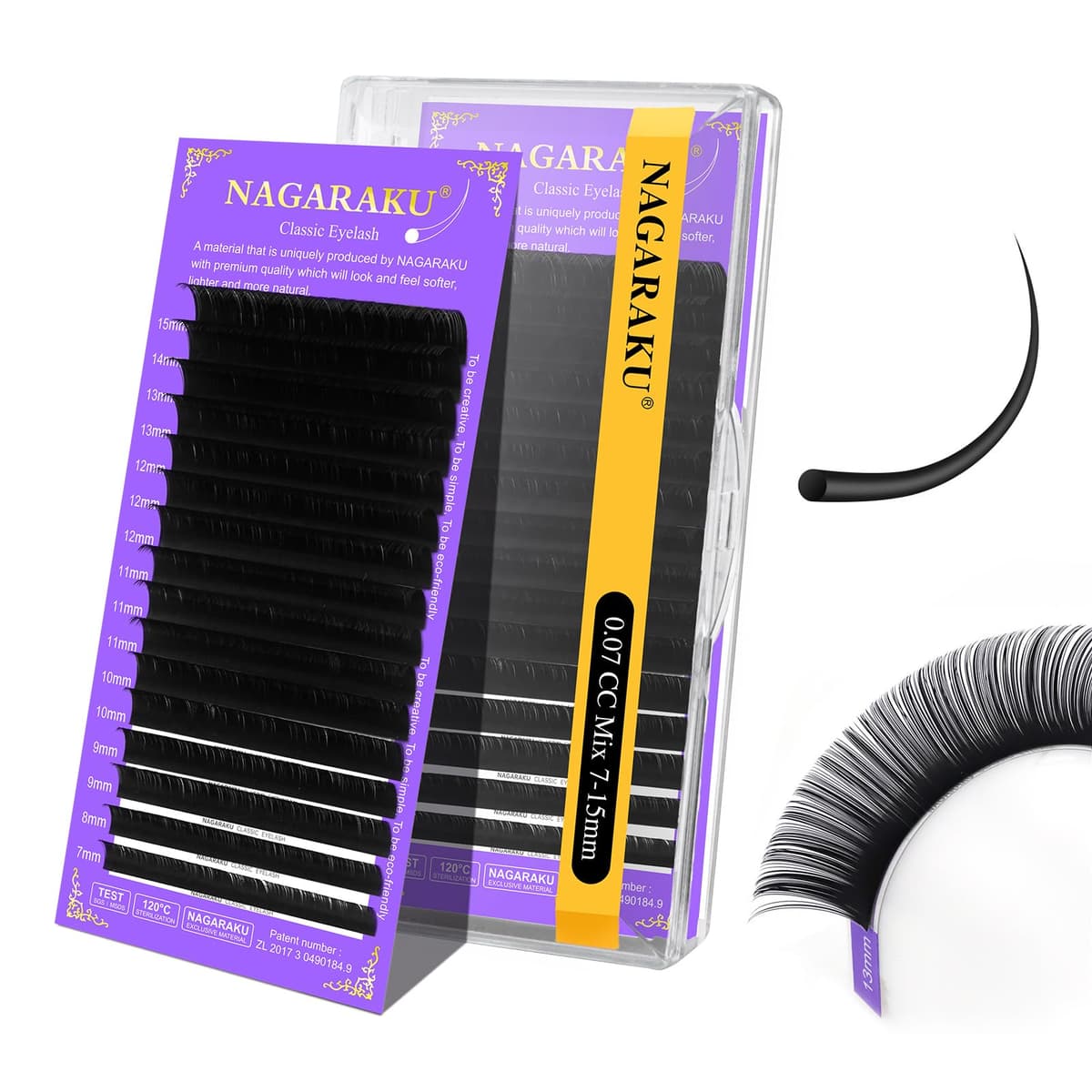 NAGARAKU Pestañas Individuales Clásicas 1:1 Suaves Y Naturales Volumen Ruso Pelo a Pelo Base Sin Pegamento Para Extension De Pestañas Profesional 16 Filas Alta Capacidad Negro Mate (0.07 CC 7-15mm)