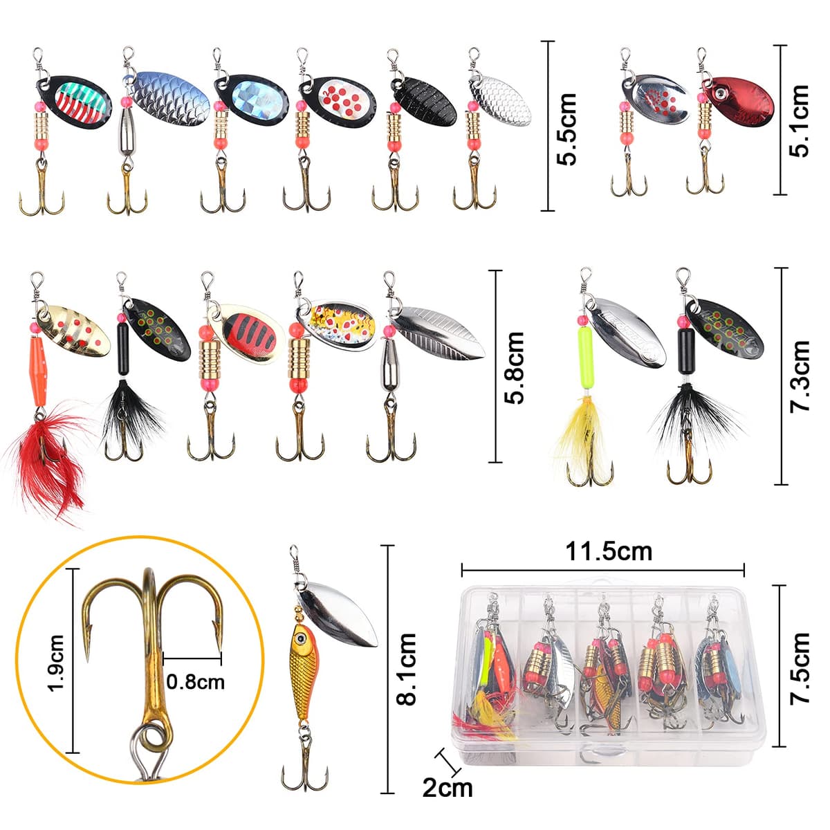 Vicloon Señuelos de Pesca Kits con Ganchos Cebos Cebo de Pesca Señuelos De Cucharilla de Pesca Spinner Cebo para la Trucha,Lucio Perca Trucha Pike Salmon Bass — view 2