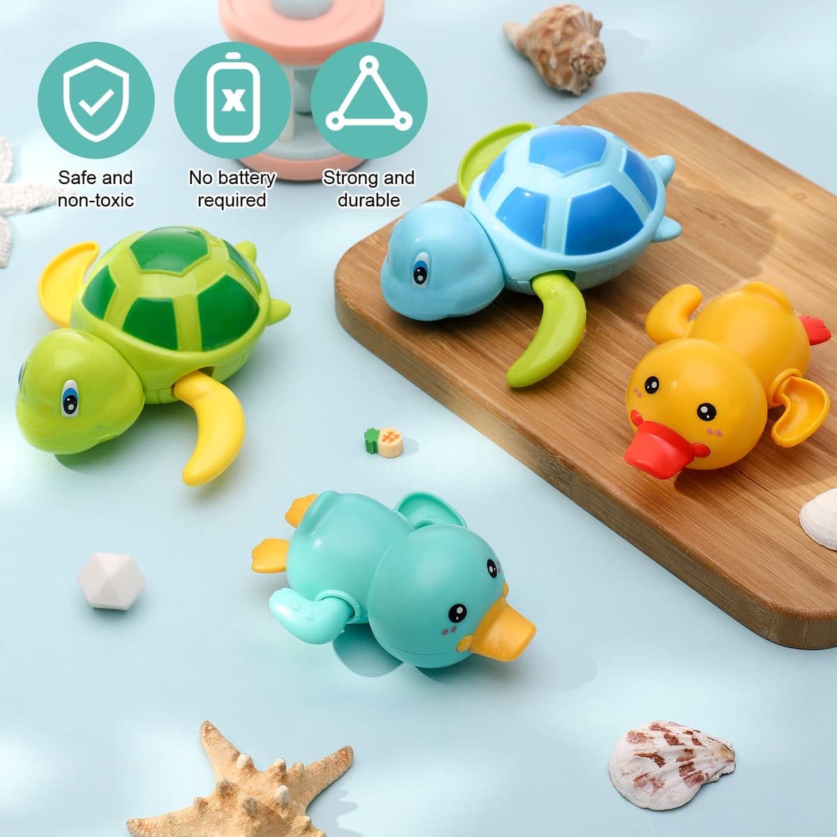 Pinenuts Baby Bath Toys, 4 Pcs Baby Bath Tub Toys Wind-up Toys Paddling Pool Toys Floating Swimming Ducks & Turtles Water Toys for Toddler Kids Girls Boys Bath-time Shower Gifts — view 4