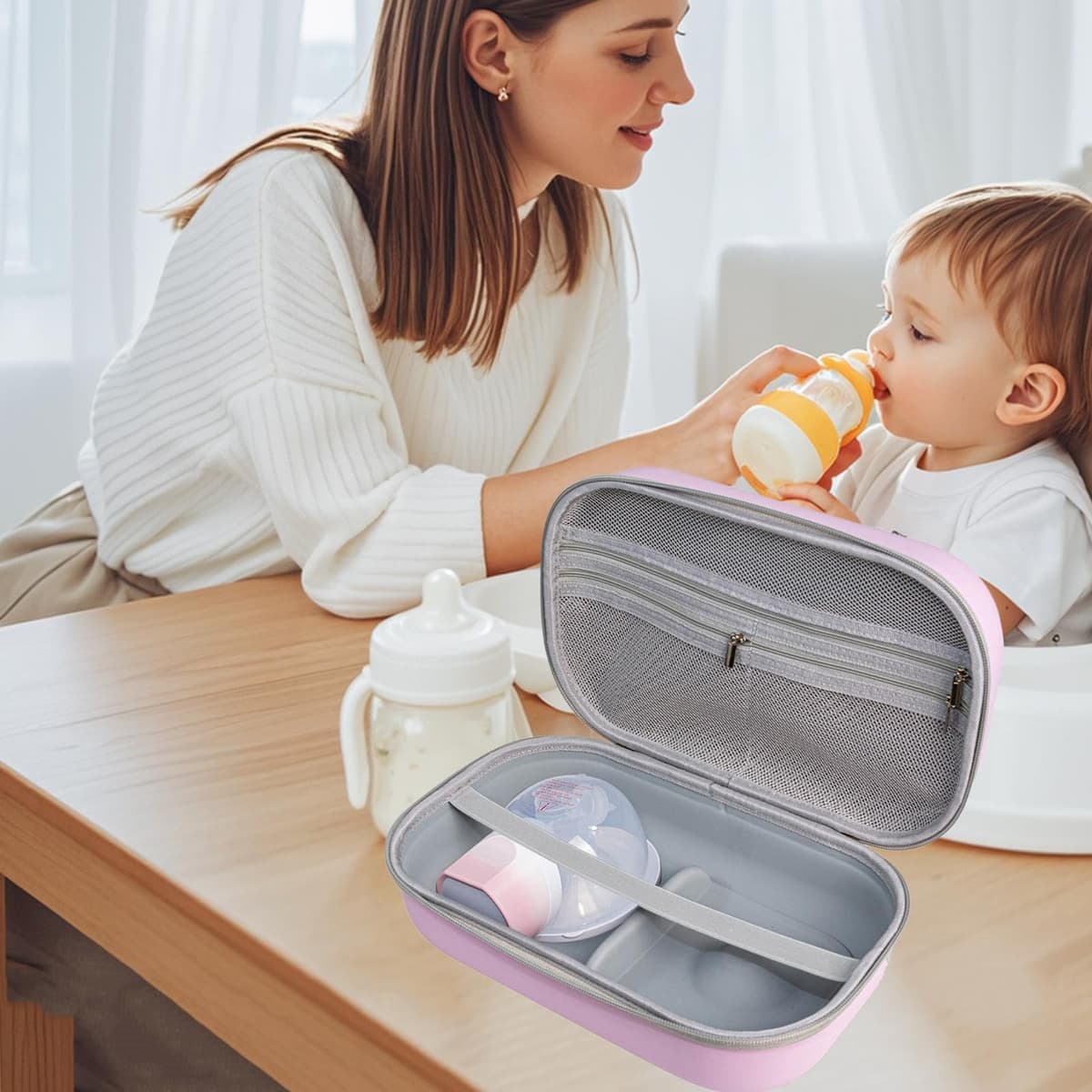 Breast Pump Travel Bag, Breast Pump Storage Bag, EVA Hard Shel Pumps Storage Case for Travel Daycare Hospital Nursing Family Commuting Picnic — view 2