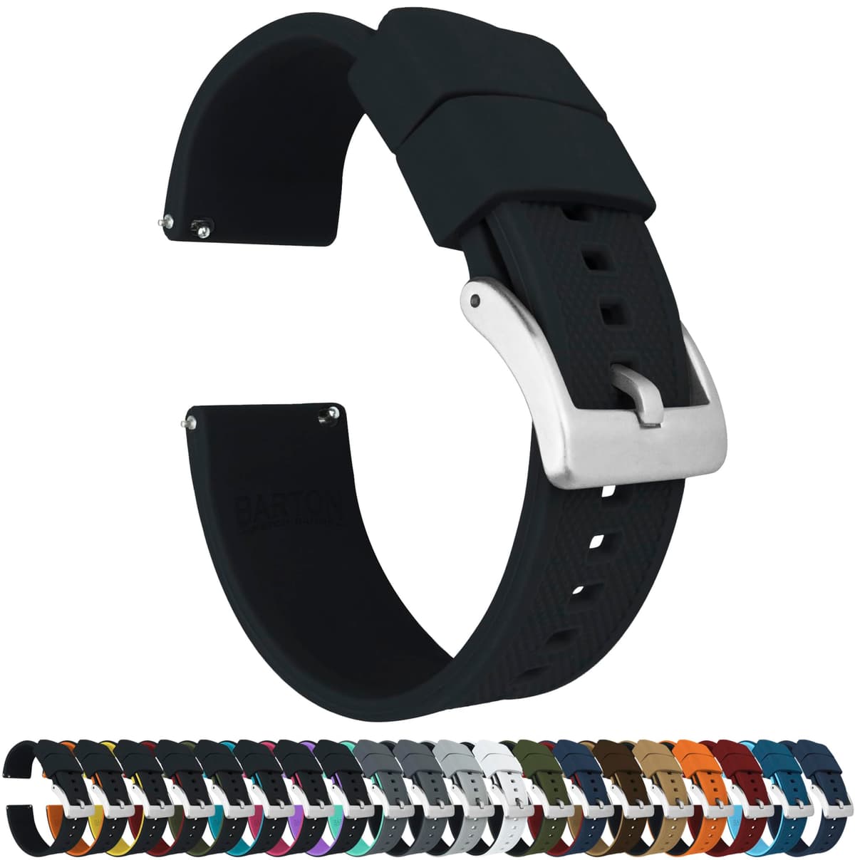 Barton Elite Silicone Watch Bands - Quick Release - Choose Color - 18mm, 19mm, 20mm, 21mm, 22mm, 23mm & 24mm Watch Straps (Stainless & Black Buckle Available) — view 12