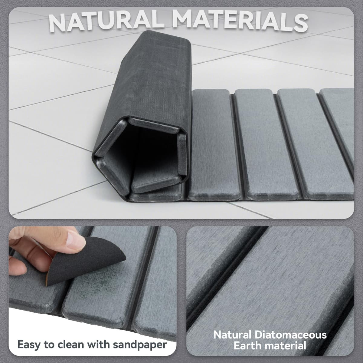 iHomara Alfombra de baño plegable, natural tierra de diatomeas antideslizante, rápido secado, super absorbente, 60x39 cm, alfombrilla de ducha para baño, casa y cocina — view 6