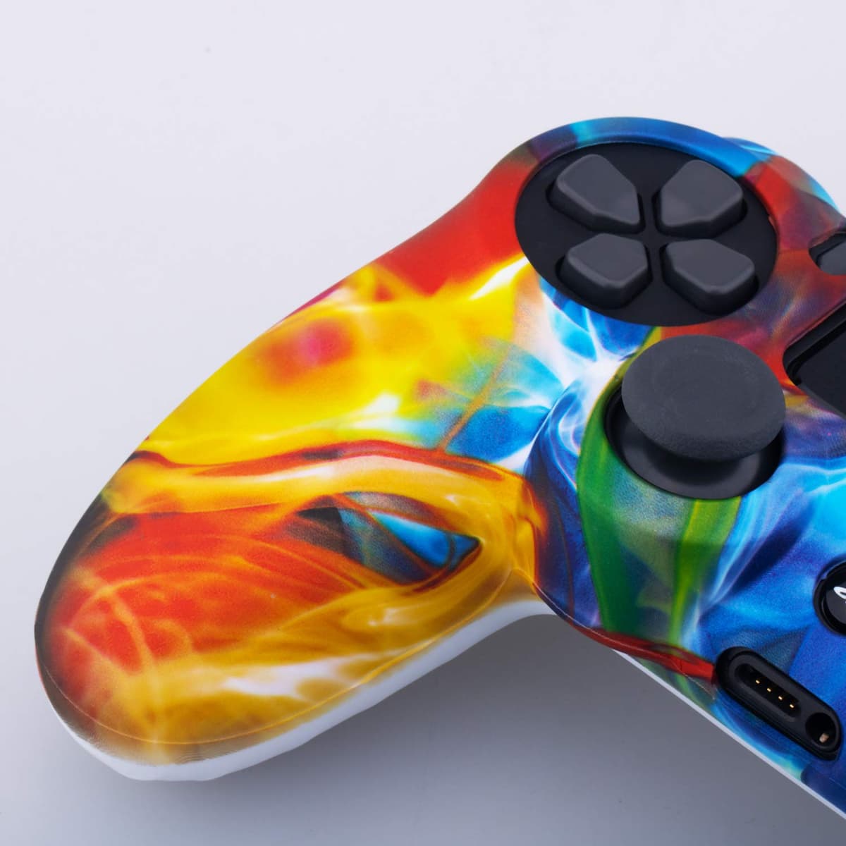 YoRHa Water Transfer Printing Camouflage Silicone Cover Skin Case for PS4/Slim/Pro Controller x 1(Colourful Stream) with Thumb Grips x 10 — view 3