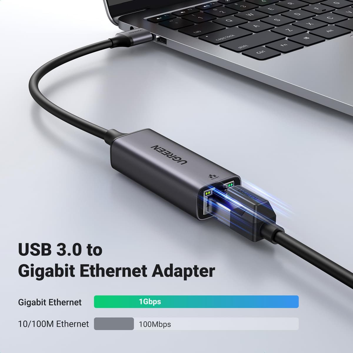 UGREEN USB Ethernet Adapter,1000 Mbps Gigabit Network Adaptor, Aluminum RJ45 LAN Internet Adapter Driver Free Compatible with Switch, MacBook Pro 2022 2020,TV Box,XPS,Steam Deck (Black Type A) — view 2