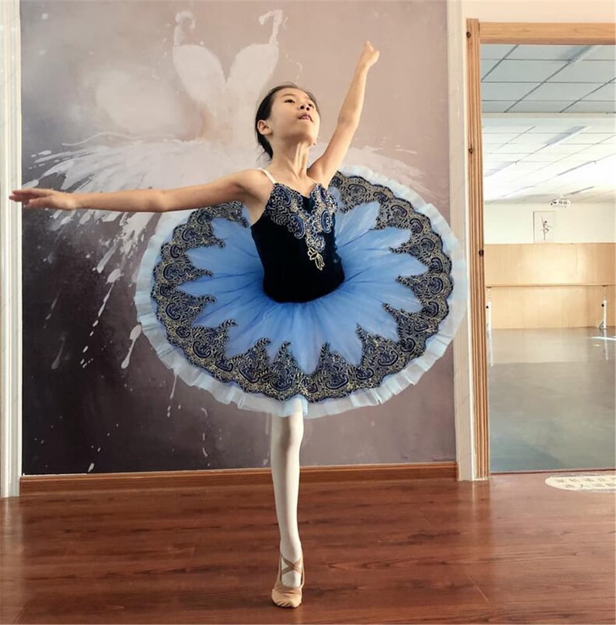 Ballet Profesional Tutu Girls Platter Pancake Tutu Bailarina Vestido de Fiesta Traje de Baile de Ballet,Azul,120CM — view 2
