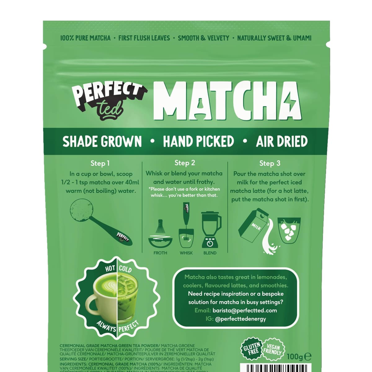 PerfectTed Original Matcha Powder, Ceremonial Grade Japanese, 100g (100 Servings), Premium Green Tea, Perfect for Lattes & Smoothies | with L-Theanine | Antioxidants | Vegan | Gluten-Free — view 2