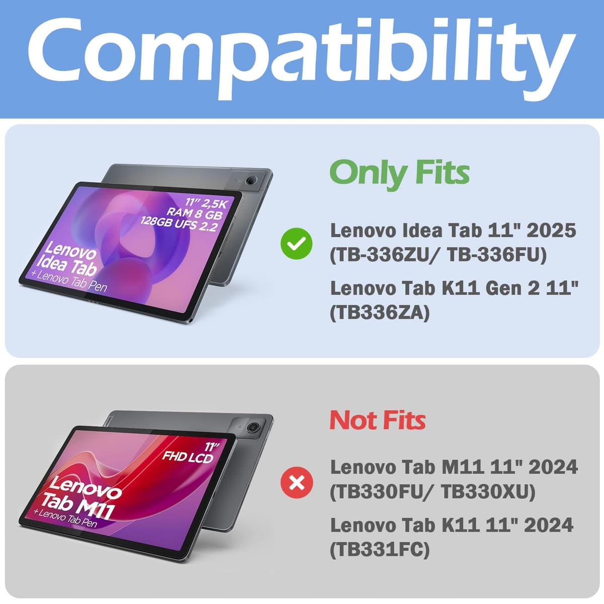 ProCase Funda para Lenovo Idea Tab 11" 2025 TB-336ZU/TB-336FU, Funda Folio con Soporte para Lápiz, Funda Protectora de TPU Suave -Negro — view 2