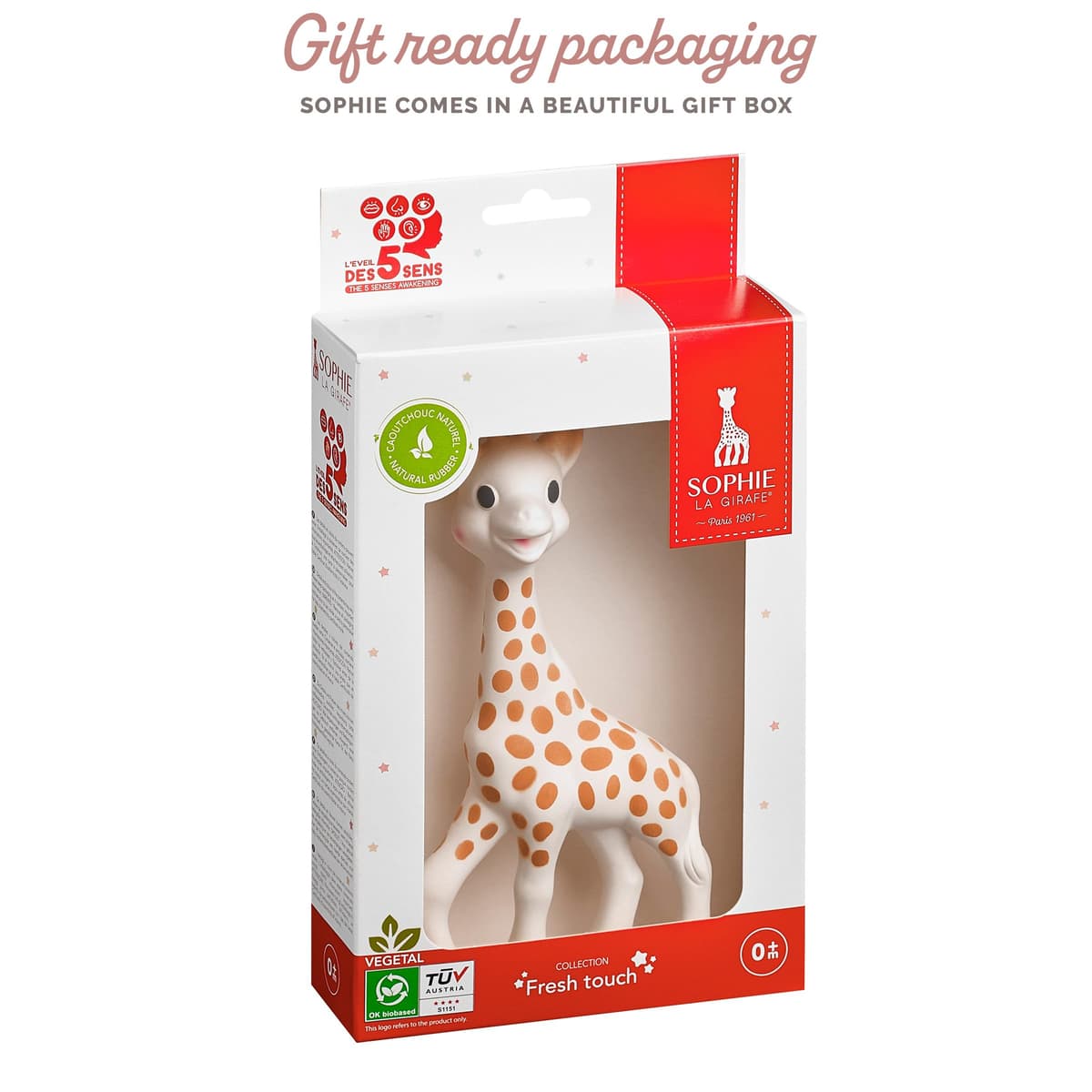 Sophie la girafe Baby Teether – 100% Natural Rubber Teething Toy – Handmade in France – BPA-Free, Non-Toxic, Vegan, Sensory Stimulating Teether for Newborns 0+ Months — view 5