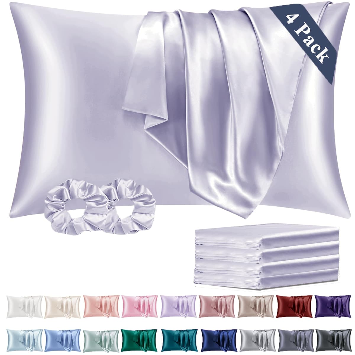 Vielit 2 Pack Satin Pillowcase for Hair and Skin Cooling,Soft as Silk Pillowcase for Hair and Skin,Easier Care than Silk Pillow Case Beige 50x75cm Gifts for Women Envelope & 2 Scrunchies — view 95