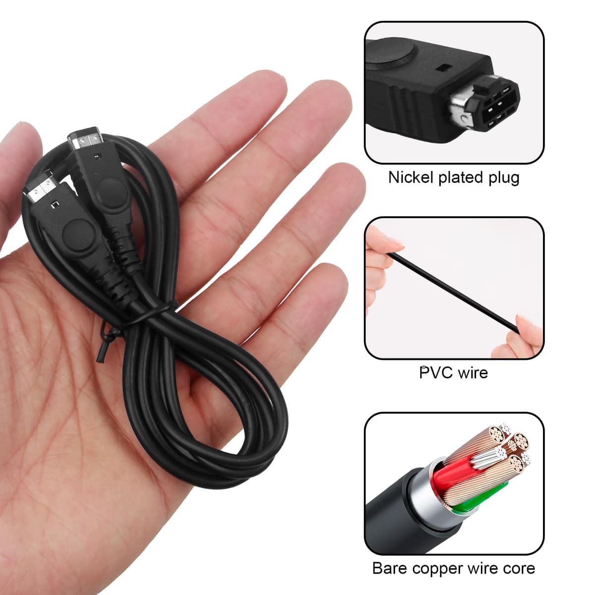 Link Cable para Nintendo Game Boy Color y GBA SP, Cable de Conexión Portátil de 1.2 m para 2 Jugadores (Negro) — view 3