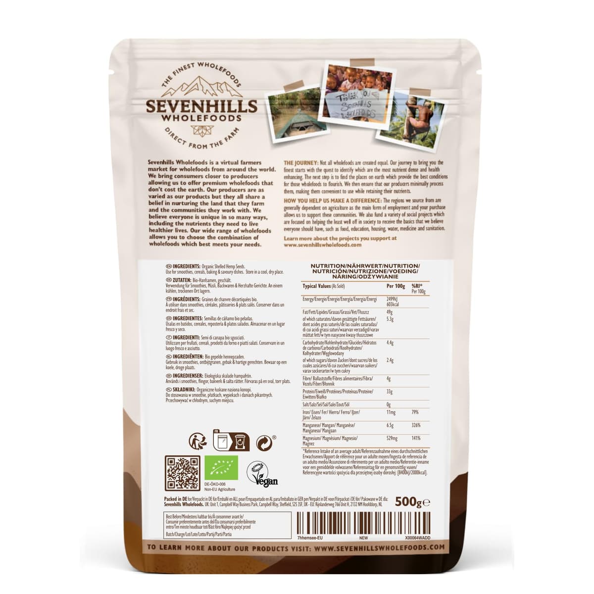 Sevenhills Wholefoods Semilla De Cáñamo Peladas Crudas Orgánico 500g — view 2
