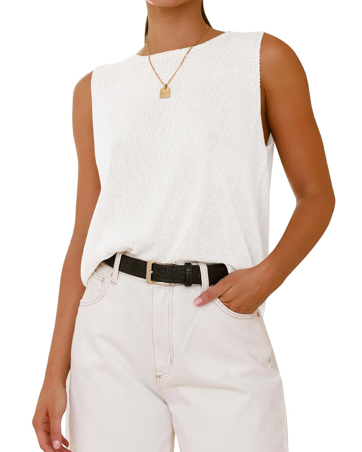 BTFBM Women's Sleeveless Sweater Vest 2026 Summer Crew Neck Ribbed Knit Lightweight Pullover Casual Loose Fit Tank Tops — view 25