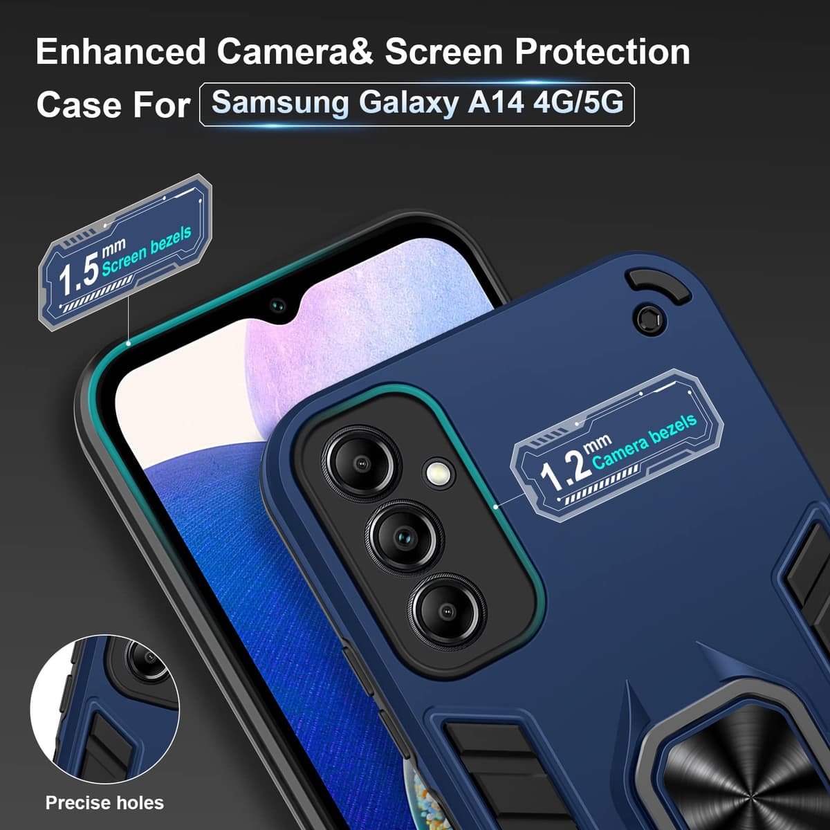 Funda para CMF Phone 2 Pro, Carcasa Antigolpes con Soporte anular metálico, Case Protectora de Grado Militar, Negro — view 1529