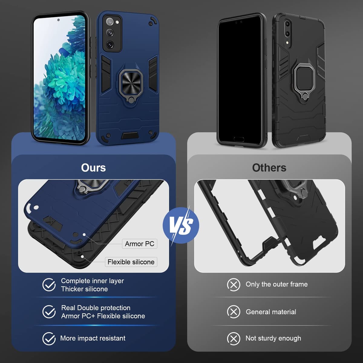 Funda para CMF Phone 2 Pro, Carcasa Antigolpes con Soporte anular metálico, Case Protectora de Grado Militar, Negro — view 1679