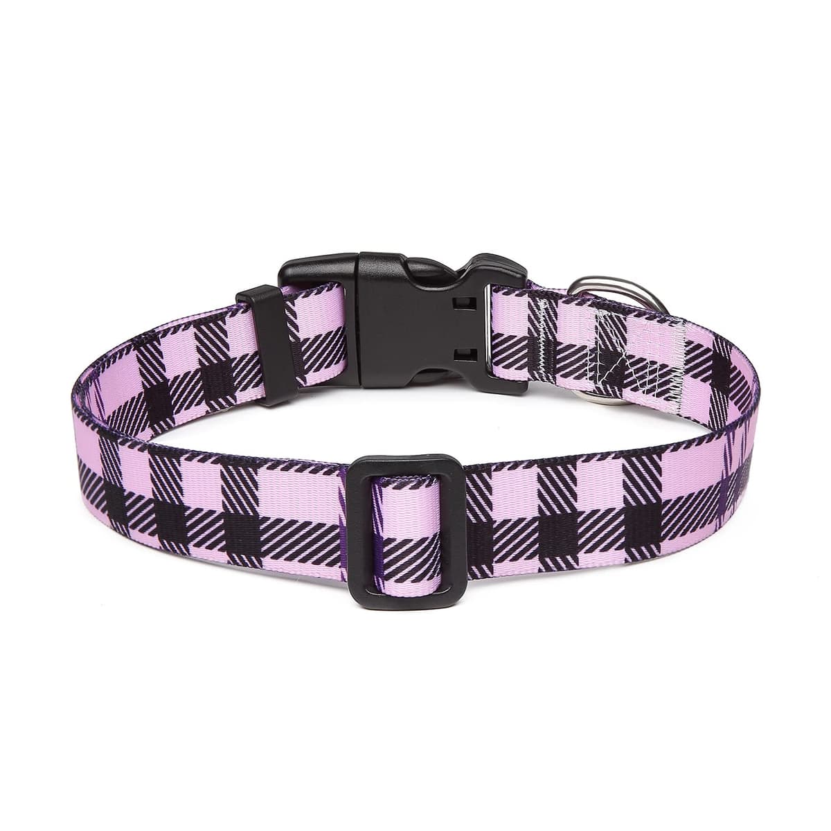 Adjustable Nylon Dog Collar with Patterns, Soft Comfy Pet Collar for Small Medium Large Dogs (S, Purple Plaid) — view 2