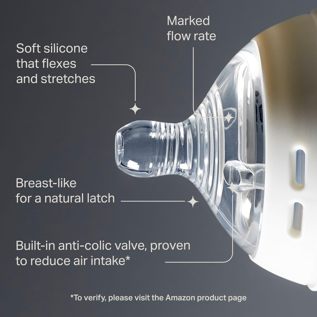 Tommee Tippee Natural Start Baby Bottle Teats, Fast Flow for 6m+, Pack of 2 Breast-Like Teats for a Natural Latch, with Anti-Colic Valve and BPA Free Soft Silicone — view 4
