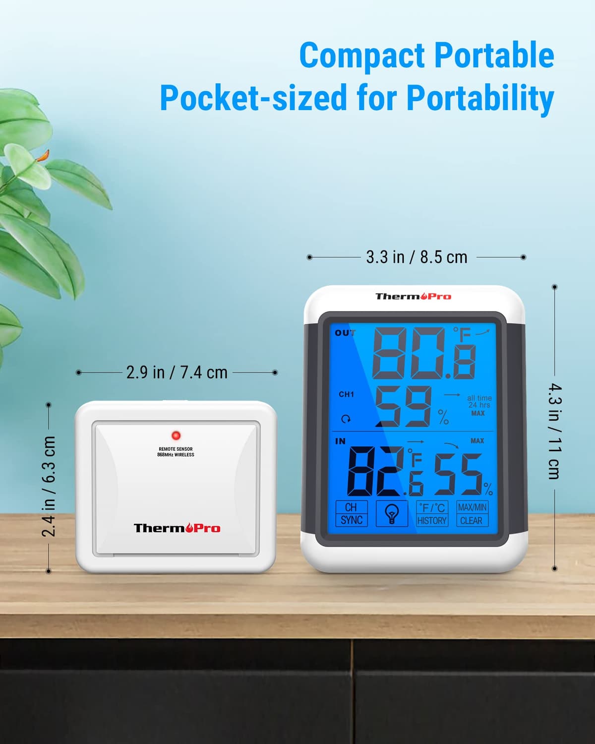 ThermoPro TP65C Digital Wireless Hygrometer Indoor Outdoor Thermometer Wireless Temperature and Humidity Monitor with Touchscreen Backlight Weather Station, 500 Feet or 150 Meter Range — view 5