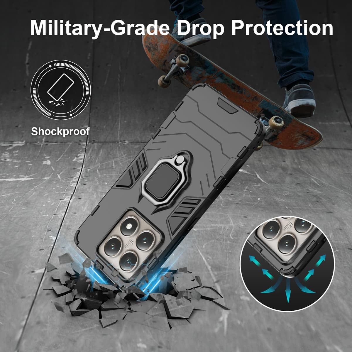 Funda para CMF Phone 2 Pro, Carcasa Antigolpes con Soporte anular metálico, Case Protectora de Grado Militar, Negro — view 595