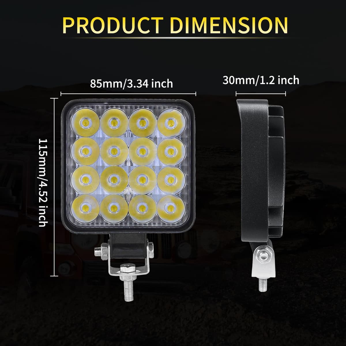 RIGIDON 1 Pcs Faro de trabajo rectangular, 3.3 pulgadas mini 48W, Spot lámpara para off road camión coche ATV 4x4 tractor moto, Exterior foco led 12v 24v spotlights faros antiniebla — view 2