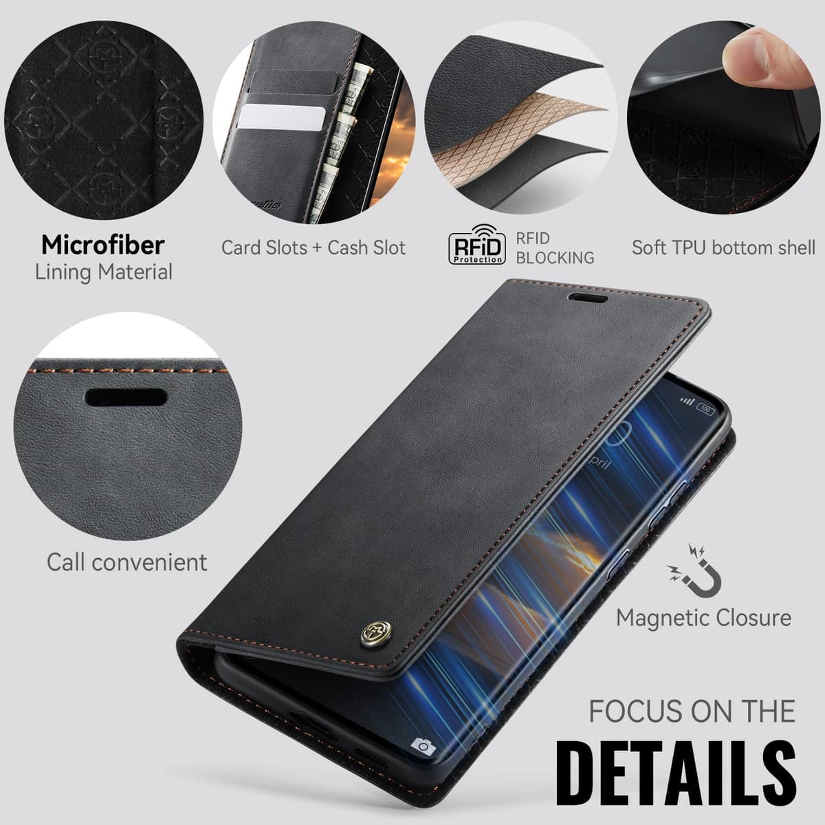 owlhold Funda para Xiaomi Redmi Note 15 4G/5G,Funda Avanzado PU Piel [Bloqueo RFID][Tarjetas y Billetera][Soporte Plegable][Cierre Magnético] Antigolpes Libro Case Carcasa para Redmi Note 15 -Negro — view 3
