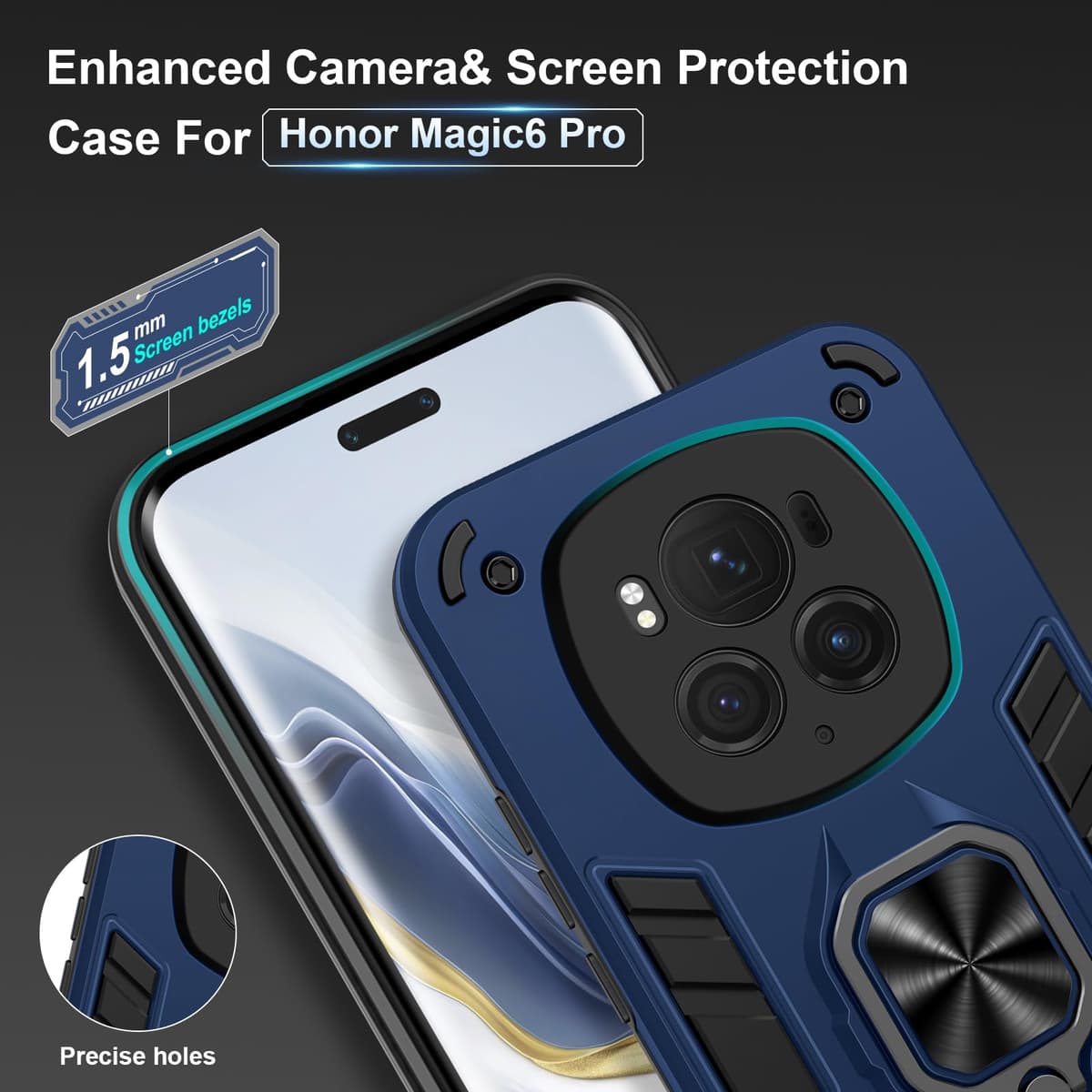 Funda para CMF Phone 2 Pro, Carcasa Antigolpes con Soporte anular metálico, Case Protectora de Grado Militar, Negro — view 1113