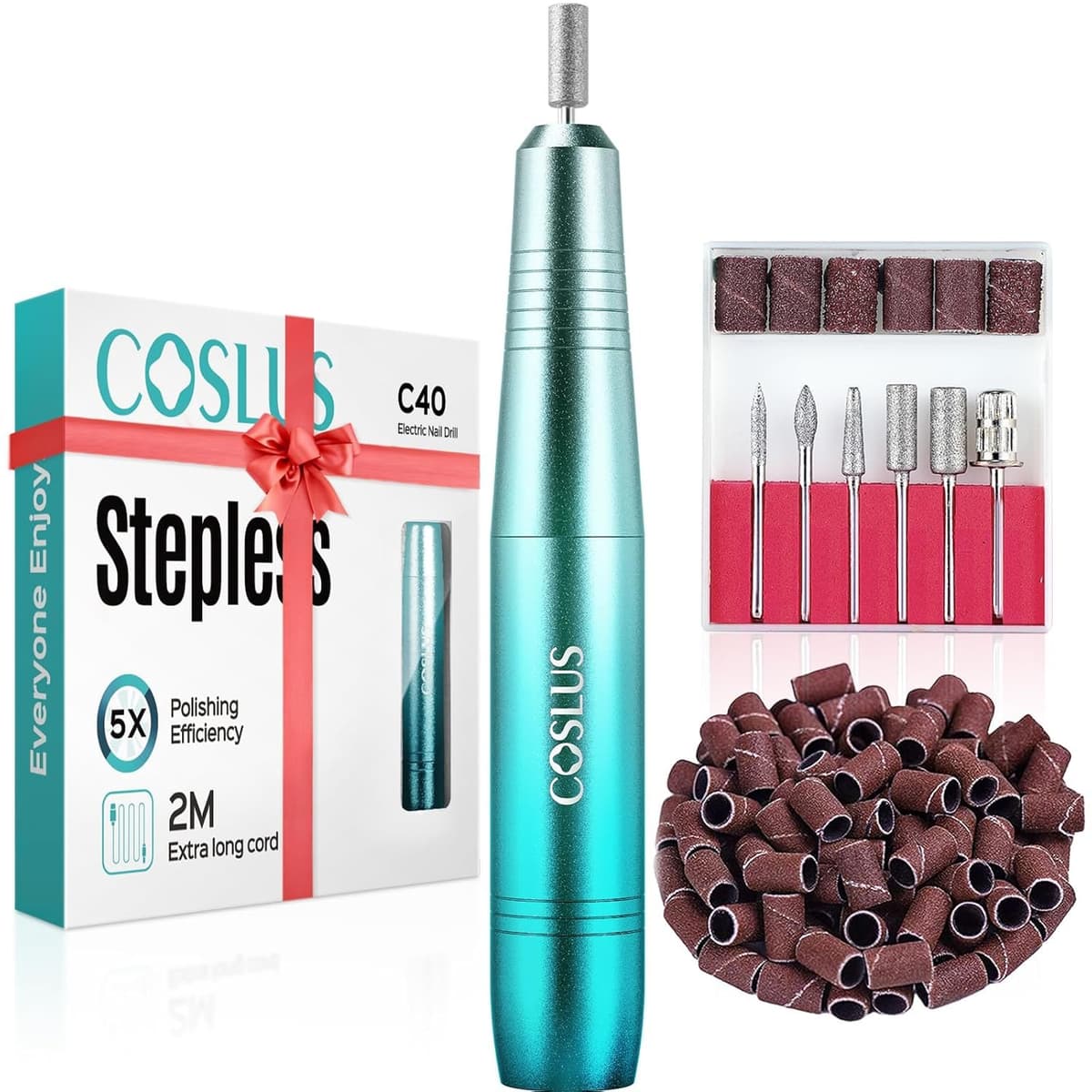 COSLUS C40 Electric Nail Drill, Nail Files for Gel Acrylic Nature Nails, Adjustable Speed 0-20000RPM, Portable Manicure Pedicure Set with 6 Drill Bits 31 Sanding Bands, E File Beginner Girl Women Mum — view 12