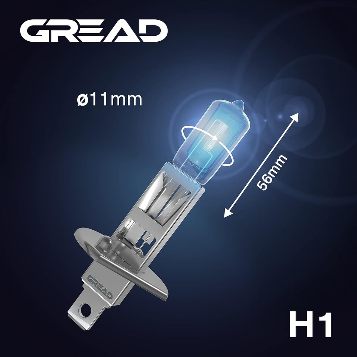 Gread - bombillas H1 55W 12V, faros Lámpara halógenas, luces automóviles - Extra blancas - 8500k Óptica xenón, larga vida Paq — view 3