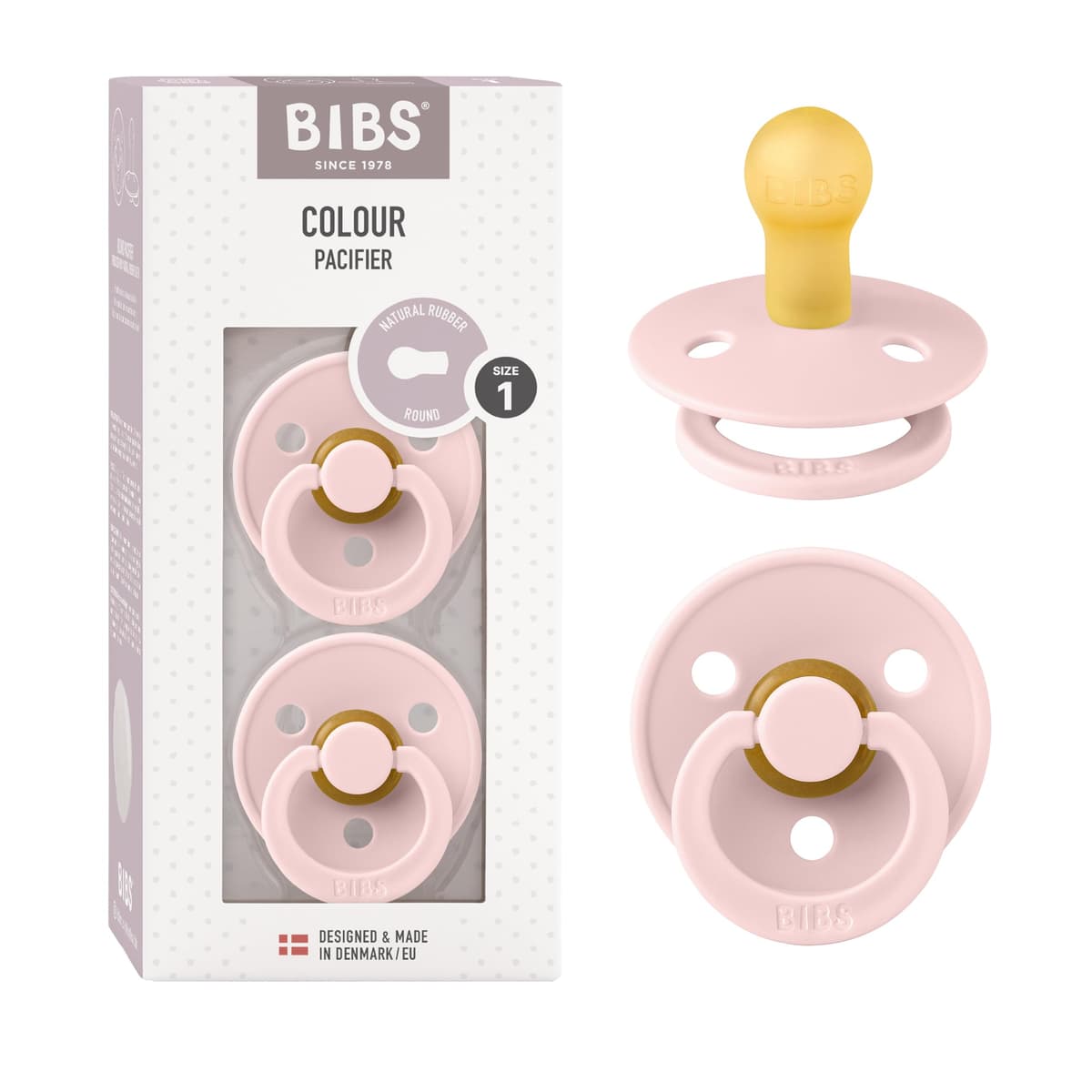 BIBS Colour Soother 2-Pack, BPA Free Dummy Pacifier, Round Nipple. Natural Rubber Latex, Size 2 (6-18 Months), Sky Blue/Steel Blue — view 129