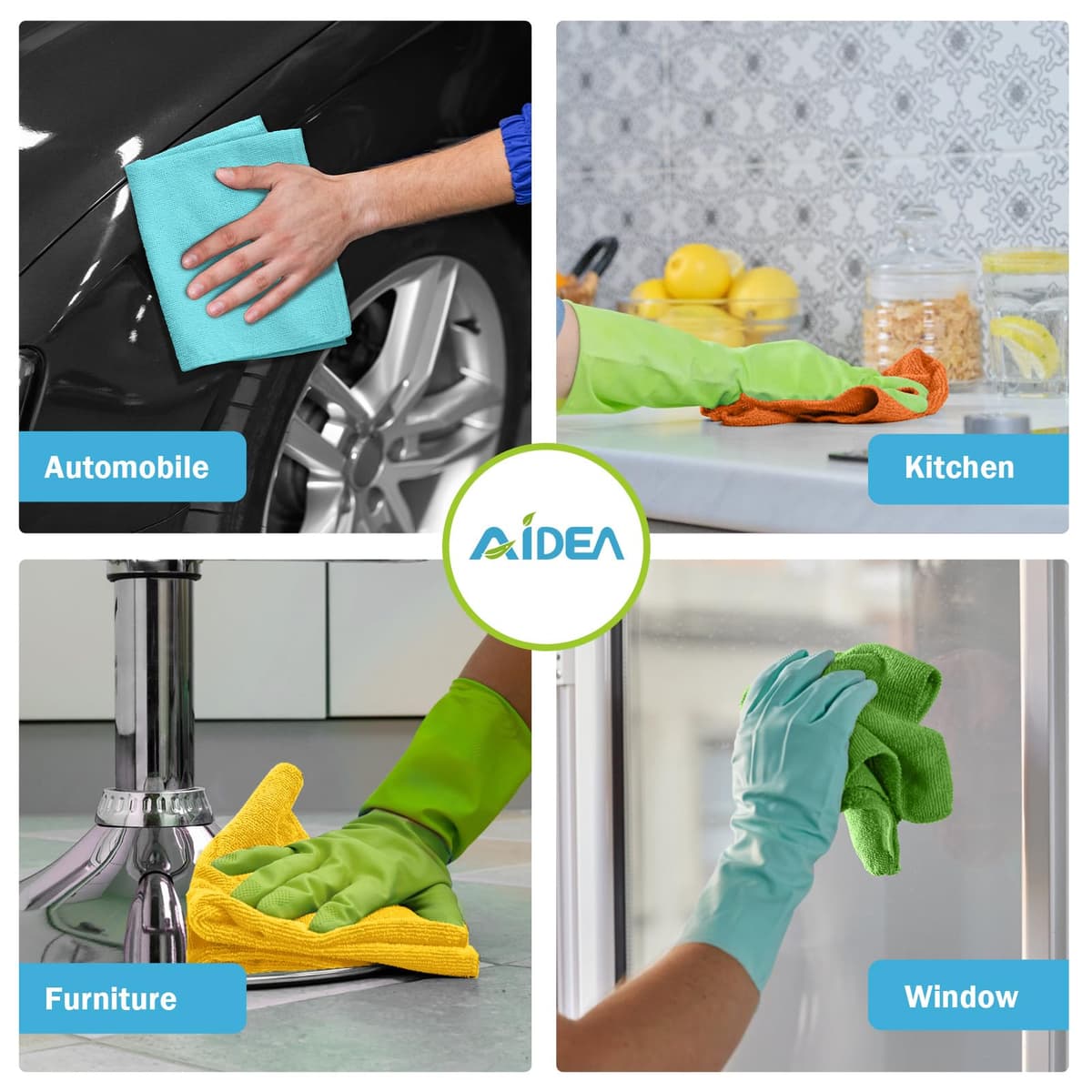 AIDEA Microfibre Cloth Pack of 8, Multifunctional Reusable Cleaning Cloths, Lint Free Streak Free Washable Cloth Duster for House, Kitchen, Car, Motorbike, Windows 30 x 30 cm — view 4