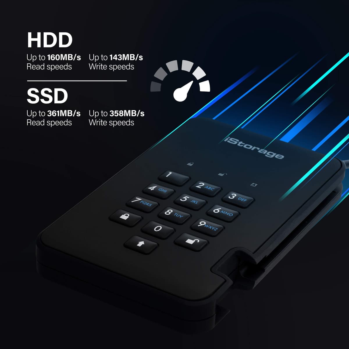 iStorage diskAshur2 SSD 128GB Black - Secure Portable Solid State Drive - Password Protected - Dustproof & Waterproof - Hardware Encryption — view 6