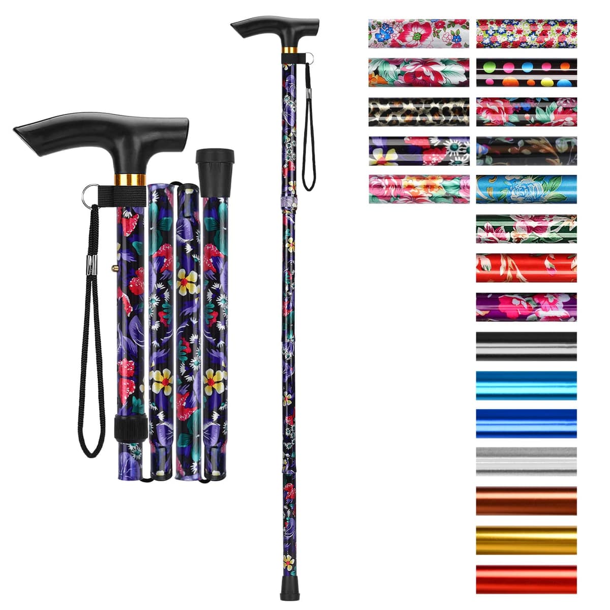 supregear Bastón Plegable, 5 Niveles de Altura Ajustable, Ligero y Portátil para Viaje, Mango en T y Pulsera, Extensible para Personas Mayores y Adultos con Discapacidad — view 29