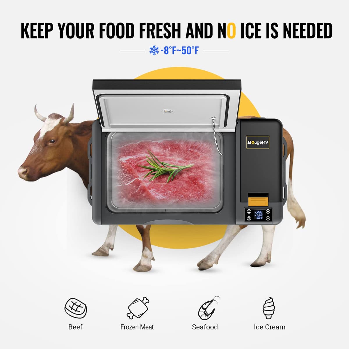 BougeRV CRPRO 12V Compressor Fridge Freezer 29L Car Fridge Portable Car Refrigerator 12/24V DC 110-240V AC for Camping Outdoor Travel Campervan RV Boat Home, -22℃ to 10℃, Battery Not Included — view 2