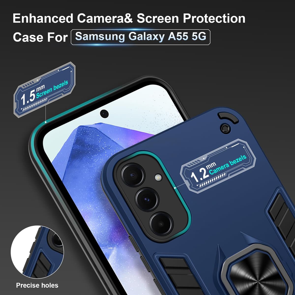 Funda para CMF Phone 2 Pro, Carcasa Antigolpes con Soporte anular metálico, Case Protectora de Grado Militar, Negro — view 1228
